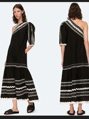 SEA Ryleigh RicRac One Shoulder Midi Dress